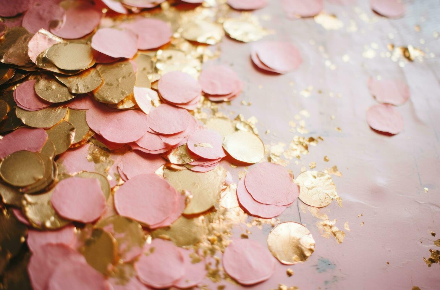 AI generated pink confetti gold foil confetti gold foil, photo
