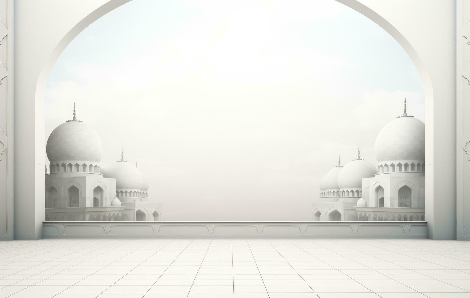 AI generated muslim prayer background with a mosque in the sky photo