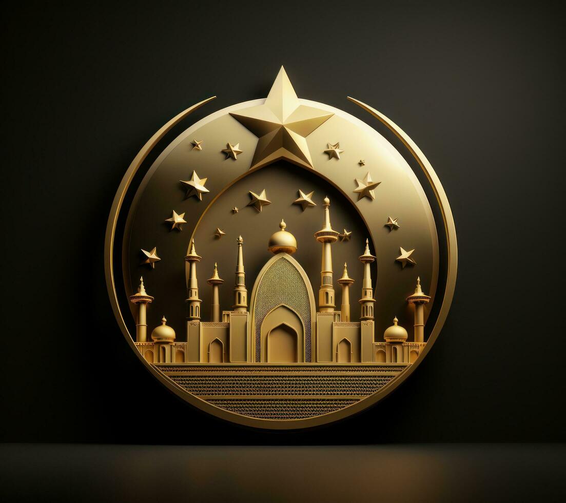 AI generated mosque in gold and mosque design in the shape of an islamic symbol, photo