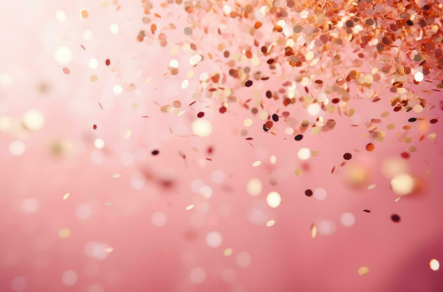 AI generated in a pink background there are little gold confetti, photo