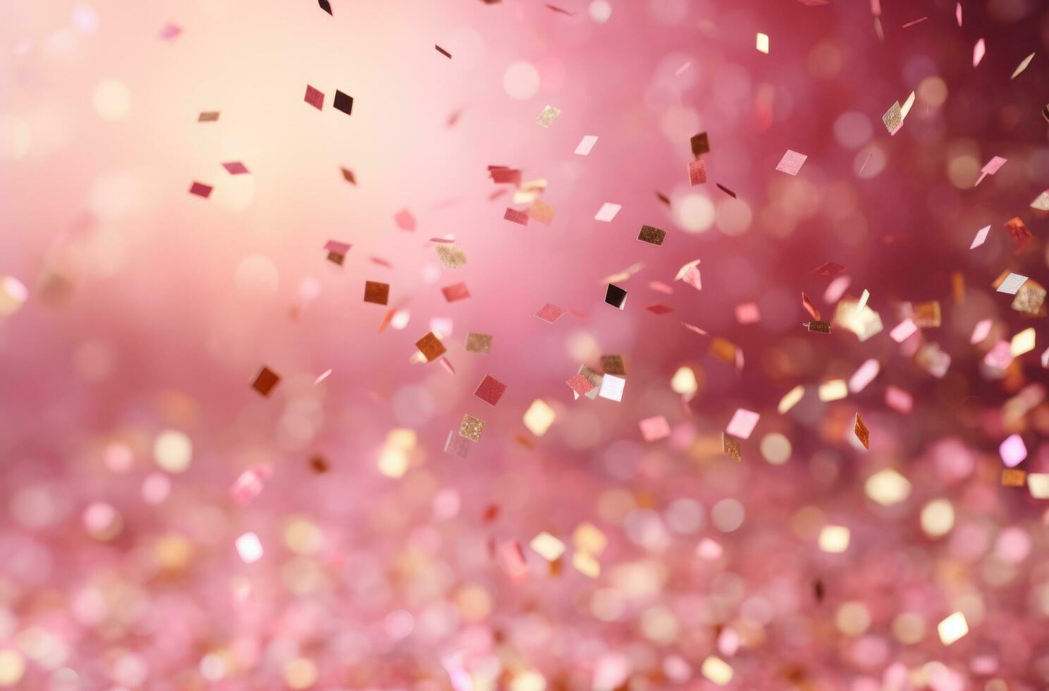 AI generated in a pink background there are little gold confetti, photo