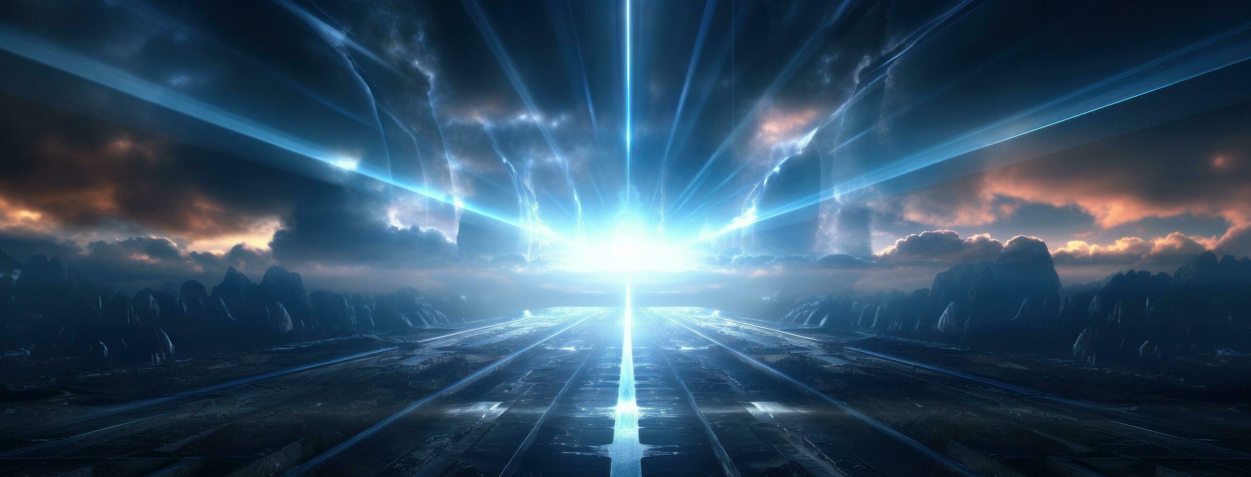 AI generated light flash through blue area, photo