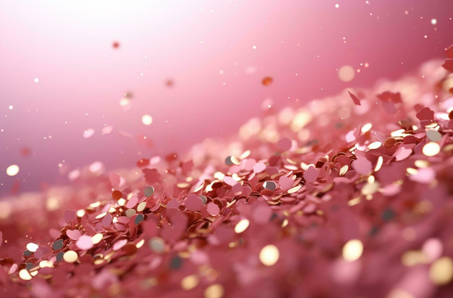 AI generated in a pink background there are little gold confetti, photo