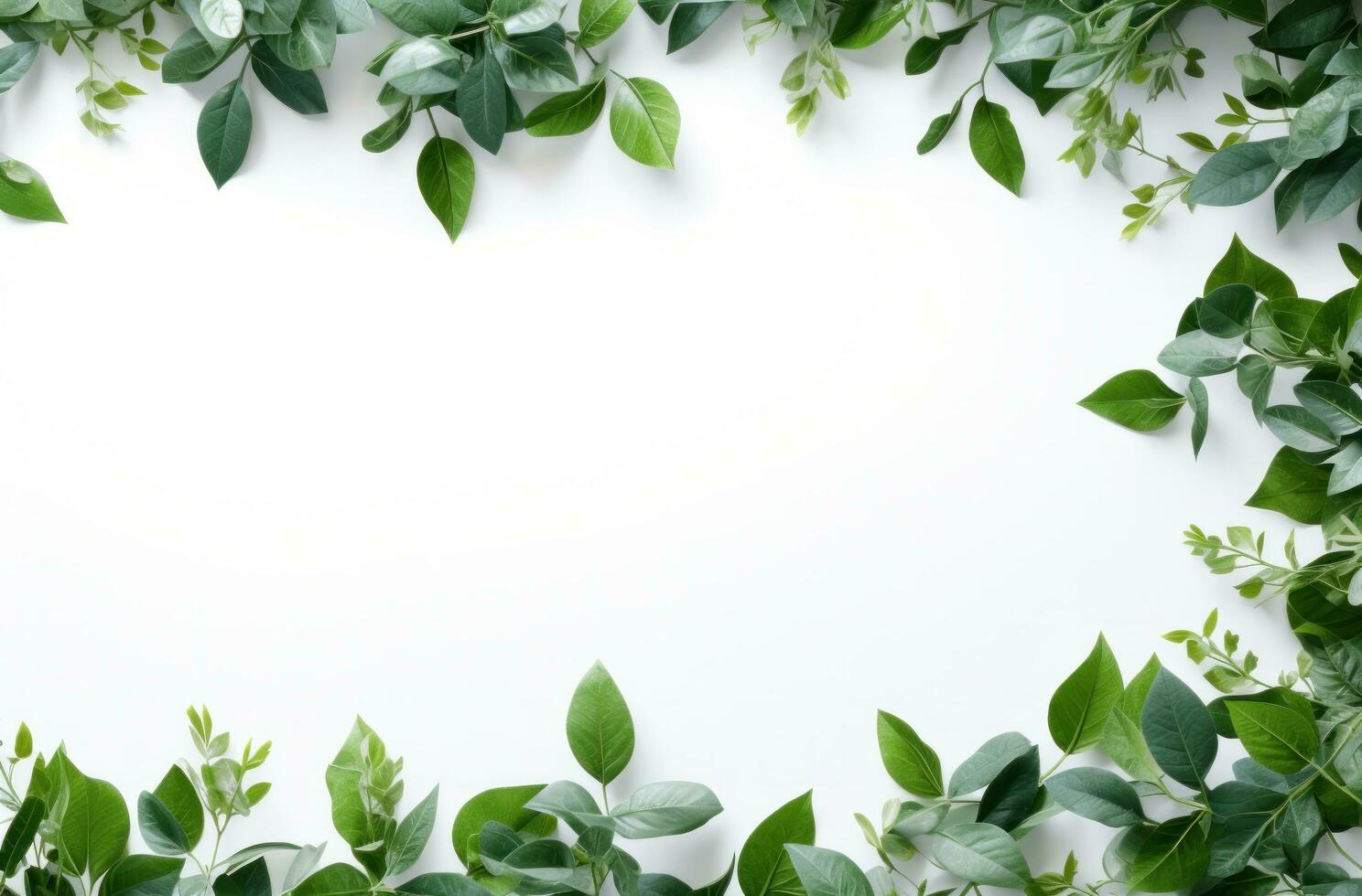AI generated green leaf background on a white background, photo