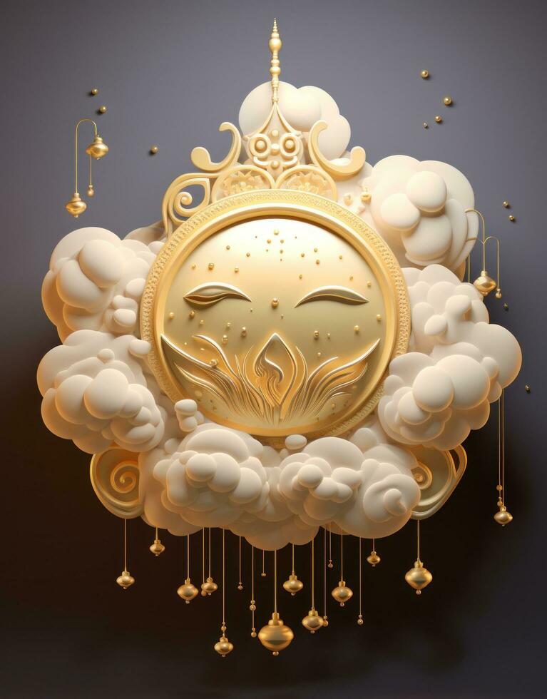 AI generated golden hanging lantern with clouds, photo