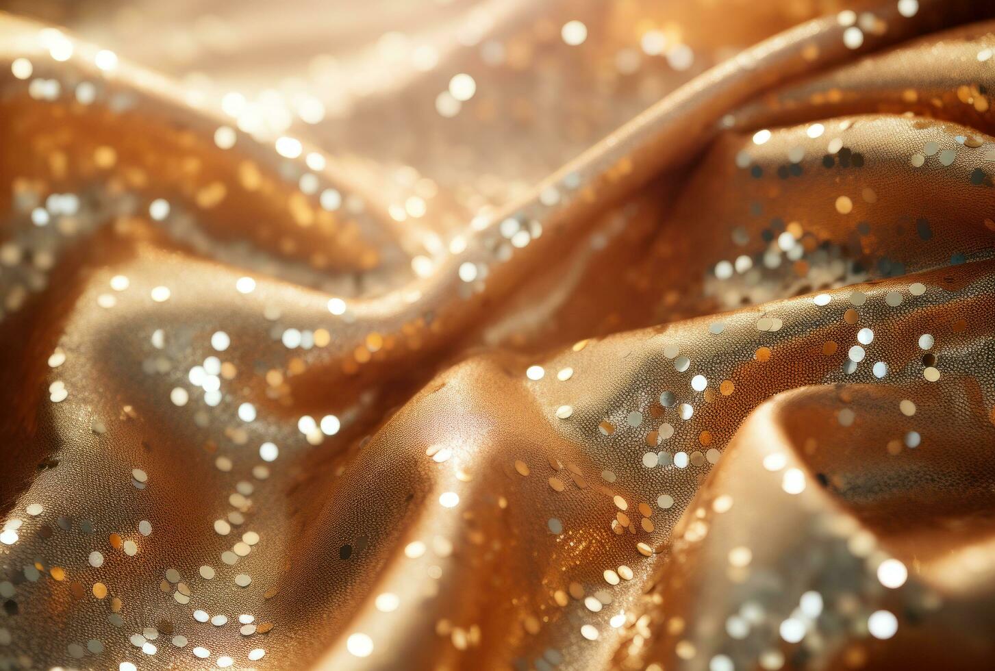 AI generated gold sequin fabric with many brown stars, photo