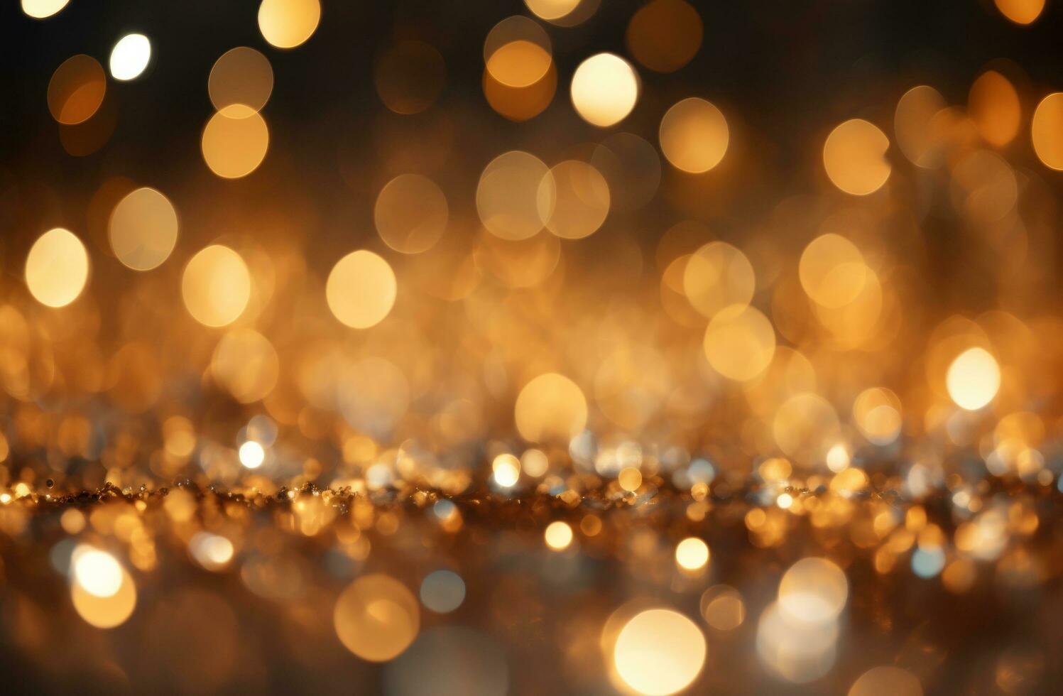 AI generated golden christmas lights and bokeh effect on black backgroun, photo