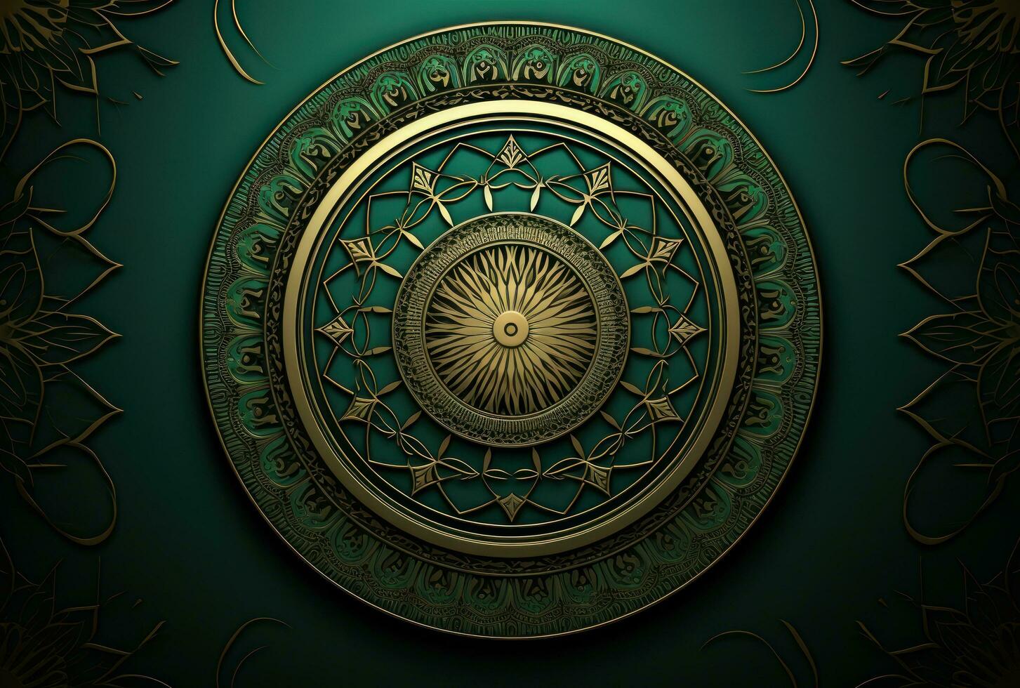 AI generated green and gold ornamental background photo