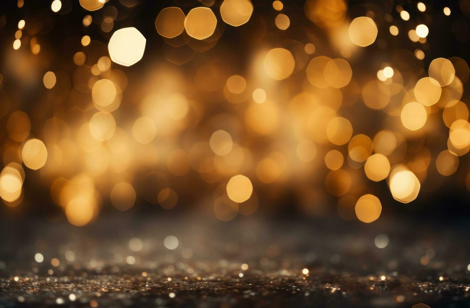 AI generated golden christmas lights and bokeh effect on black backgroun, photo
