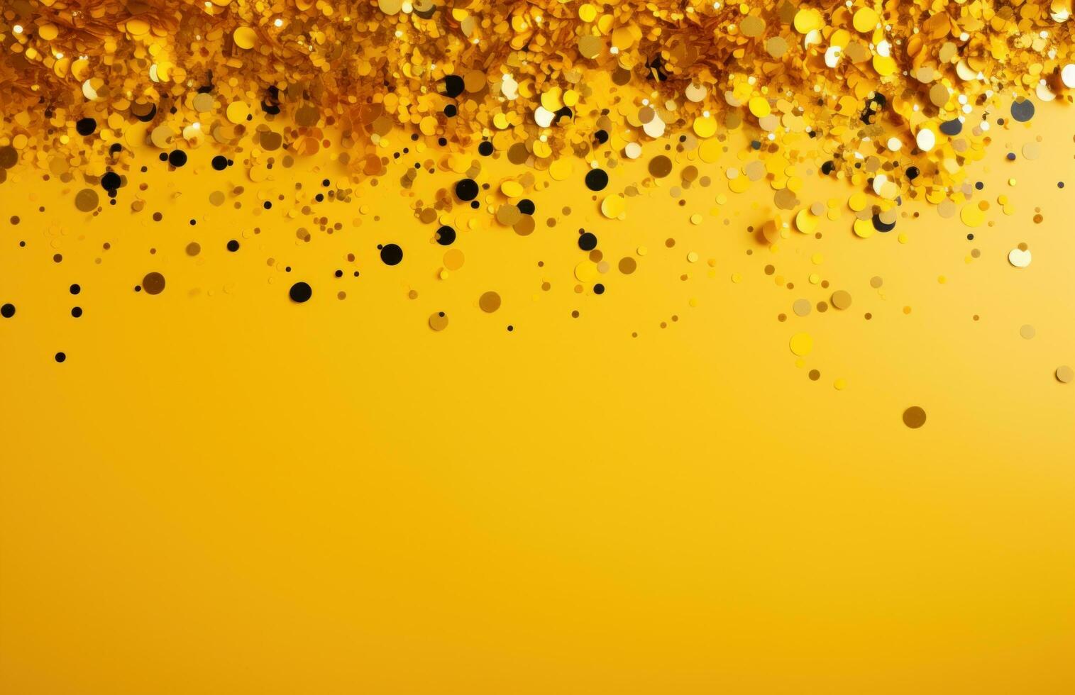 AI generated gold and colourful confetti particles on a yellow background, photo