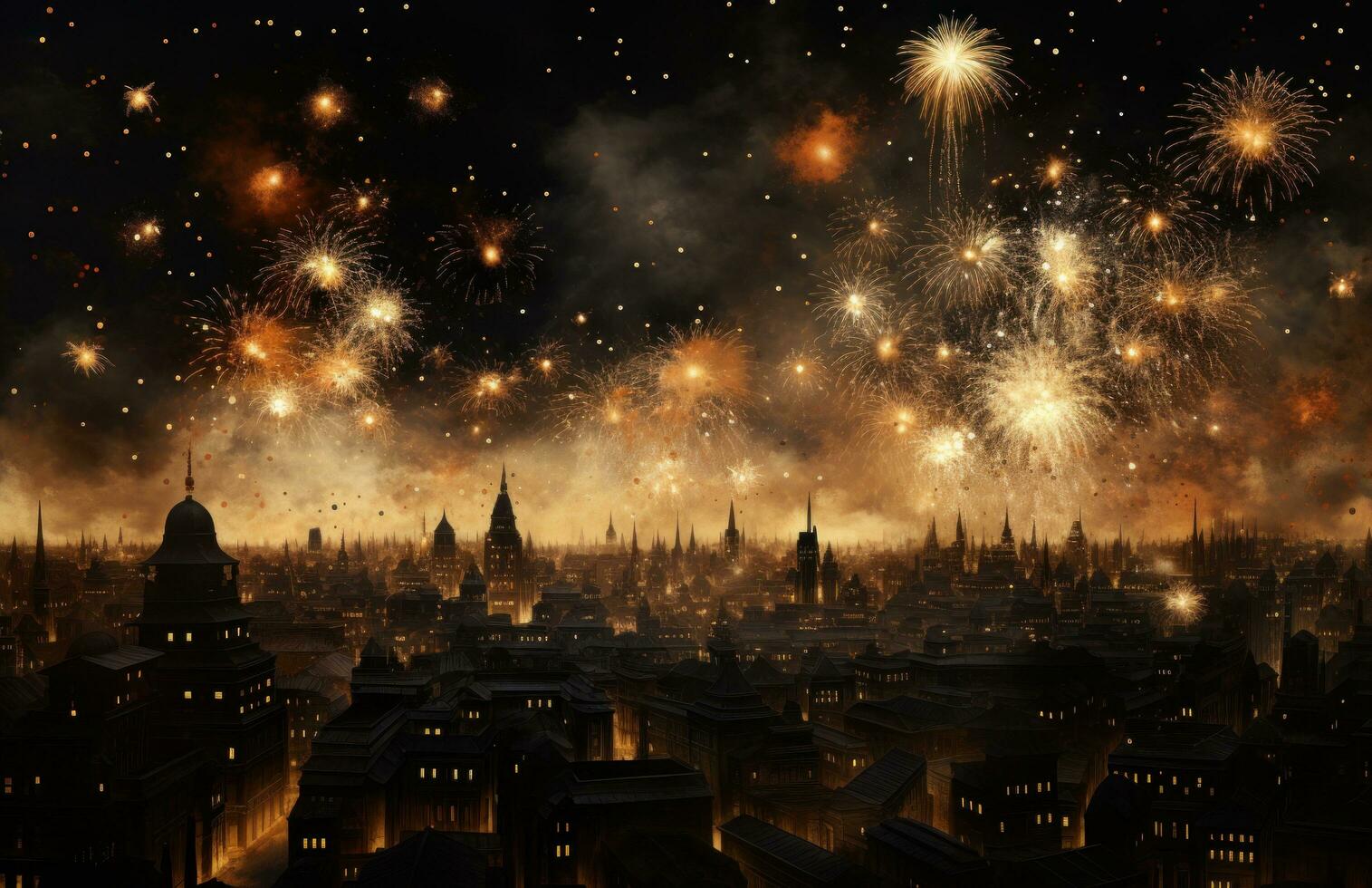 AI generated fireworks exploding on an exciting dark evening photo