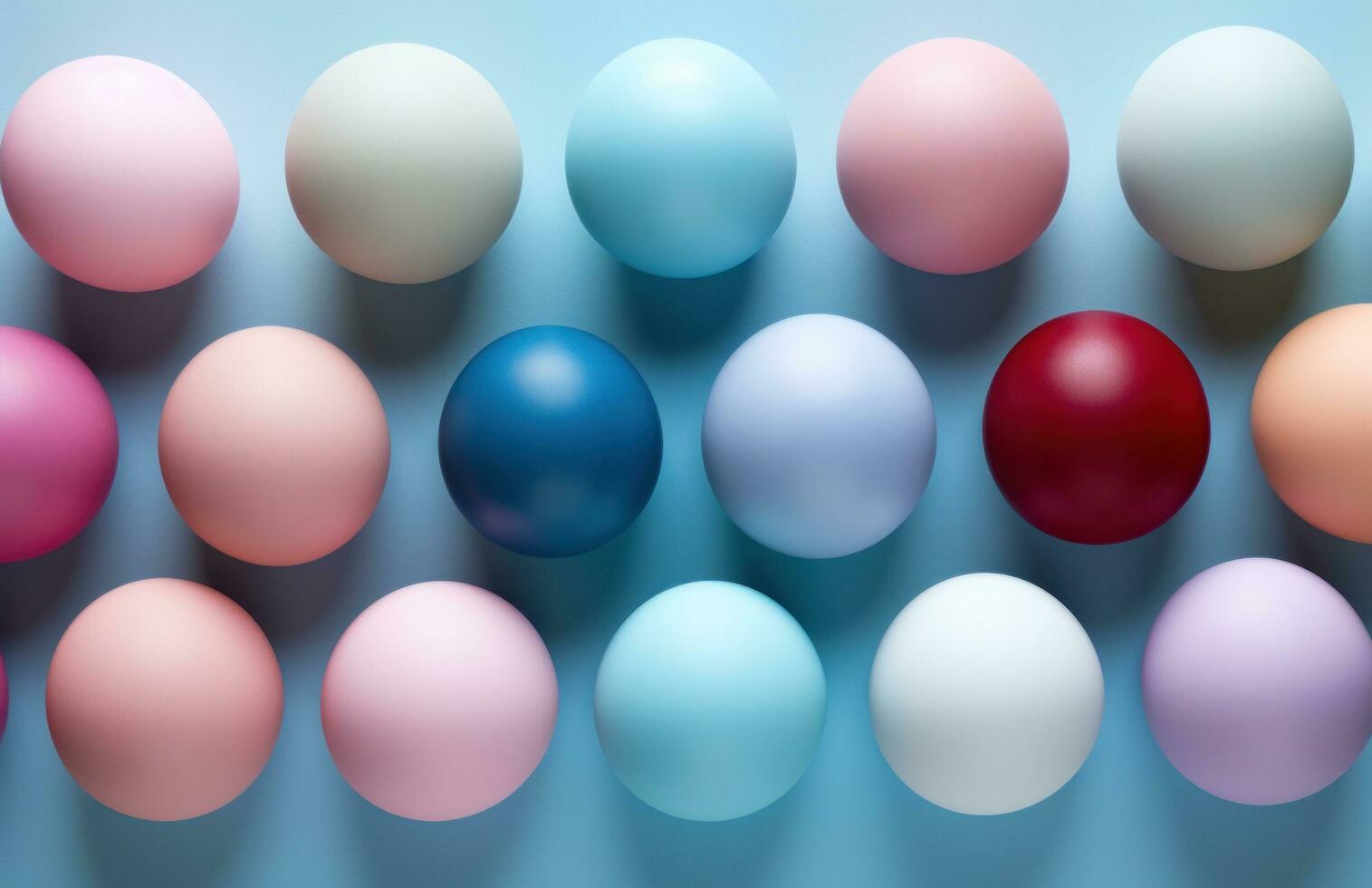 AI generated easter eggs and frame surrounded on a blue table, photo