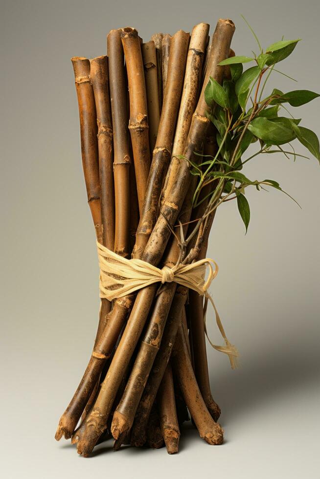 AI generated dried bamboo sticks with leaves in natural color, 35380520