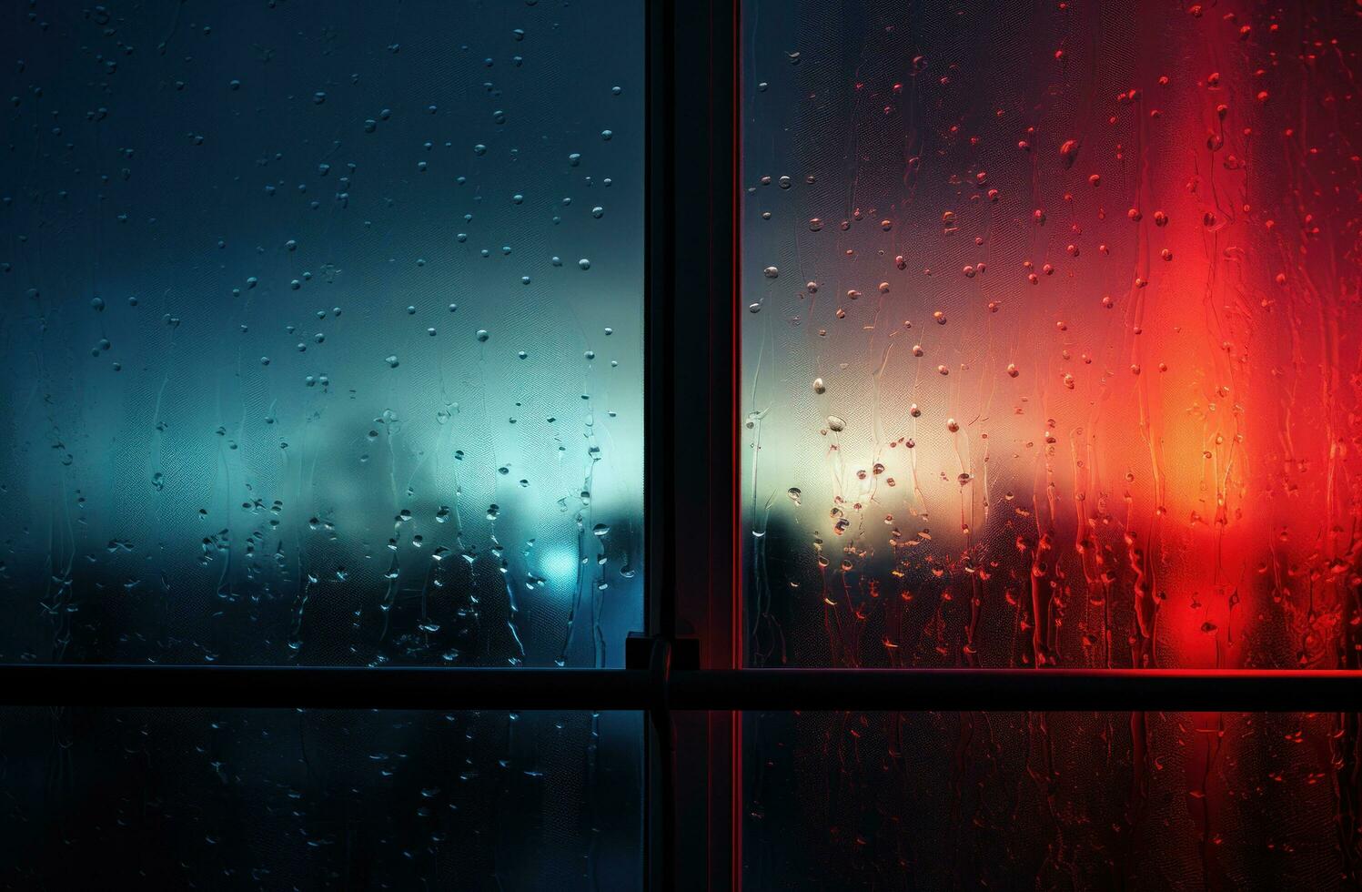 AI generated blurry lights and dark sky against window, photo