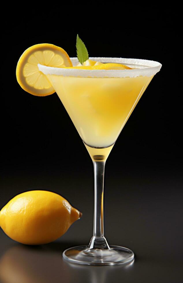 AI generated an example of a muddled lemon drink in martini glass, isolated photo