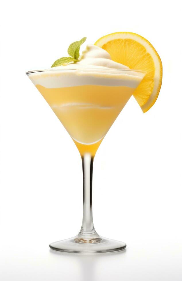 AI generated an example of a muddled lemon drink in martini glass, isolated photo