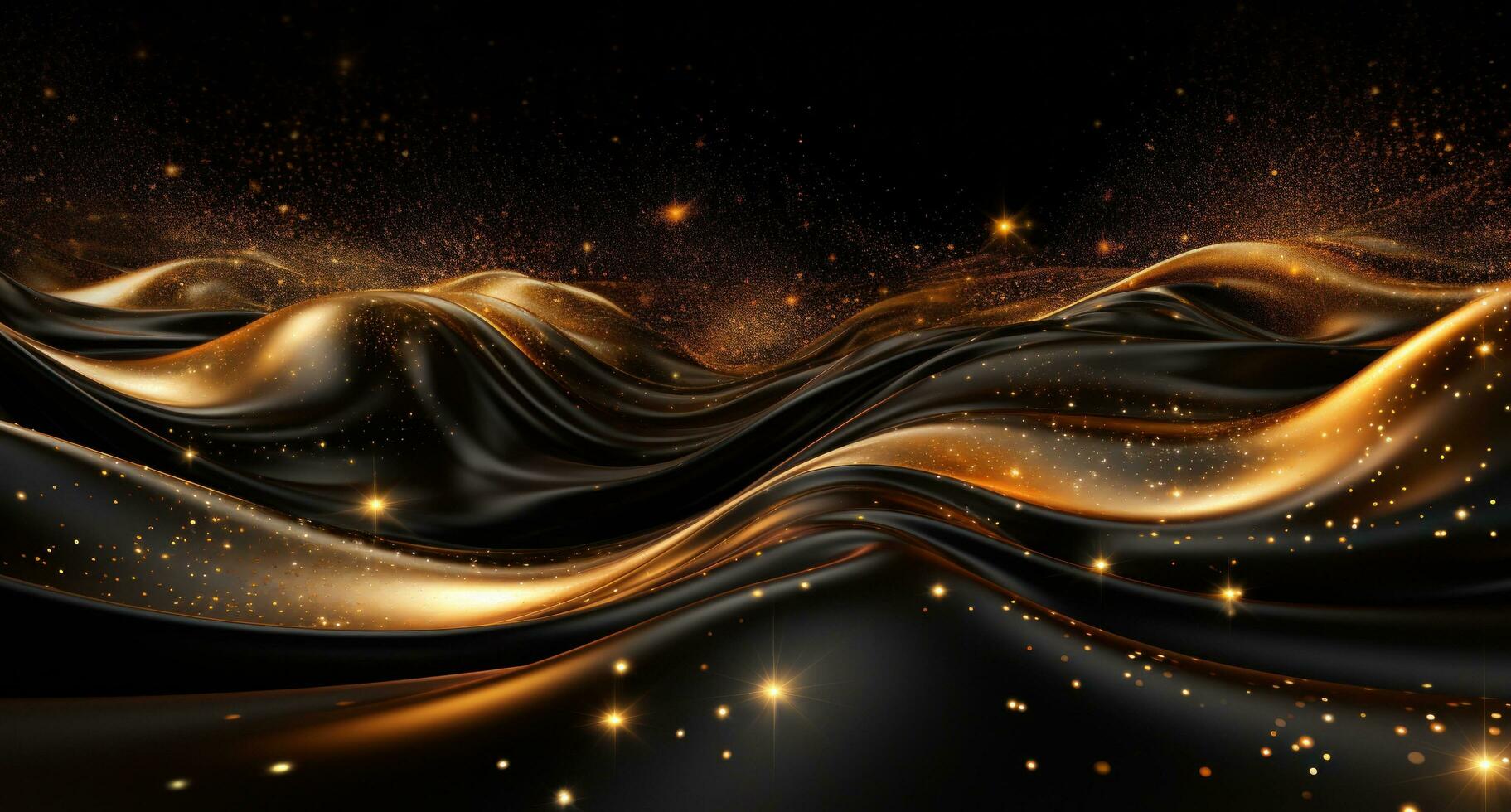 AI generated an abstract animation of gold lights on black background, glitter, photo