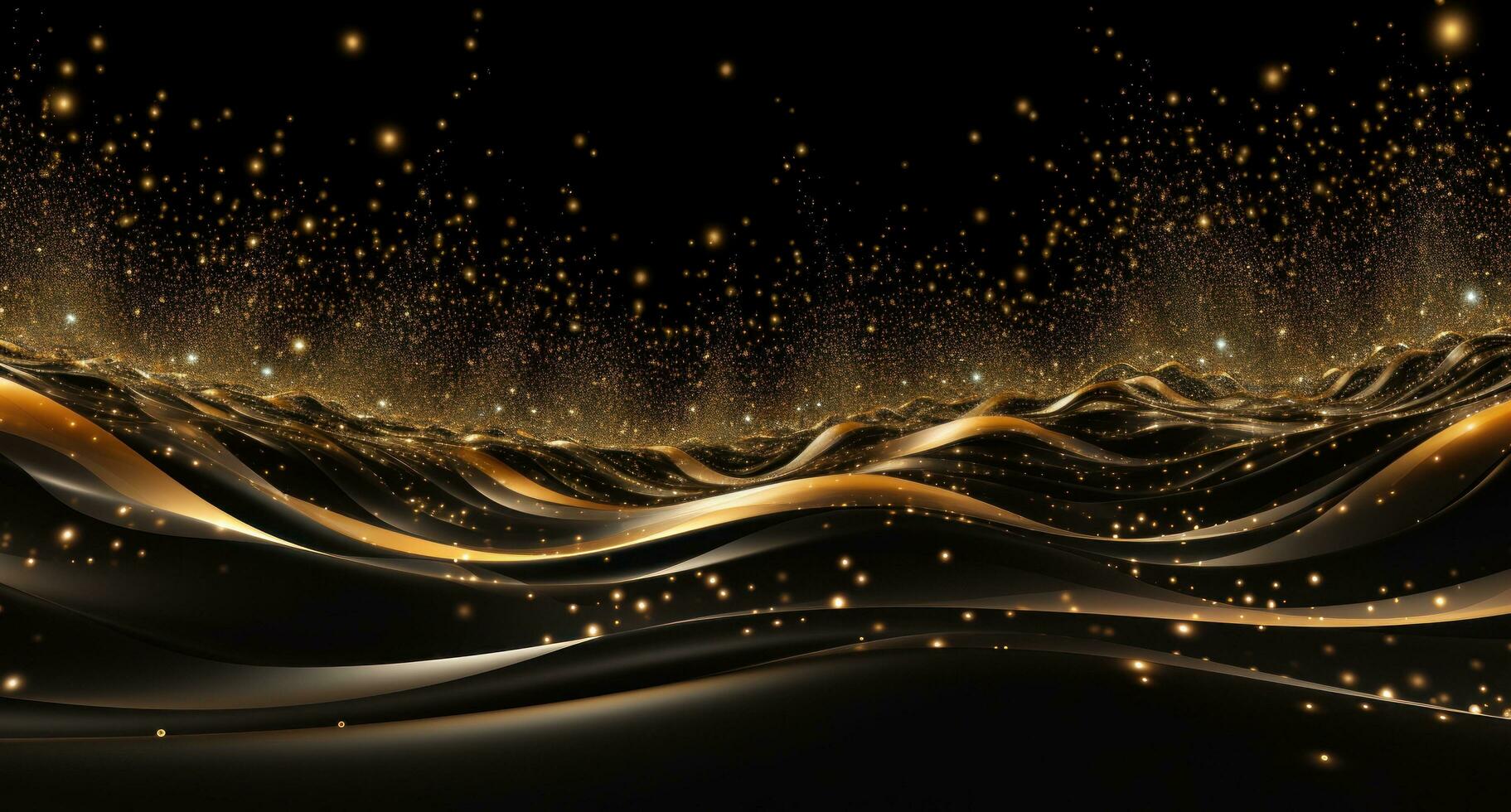 AI generated an abstract animation of gold lights on black background, glitter, photo
