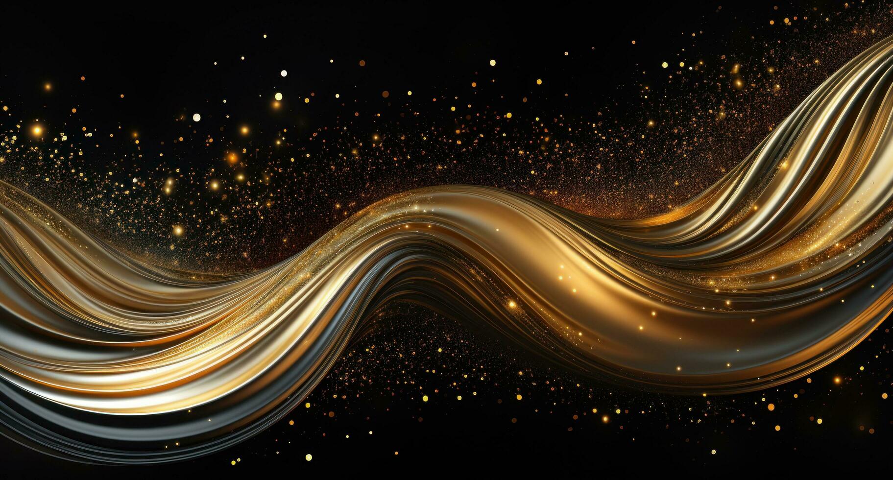 AI generated an abstract animation of gold lights on black background, glitter, photo