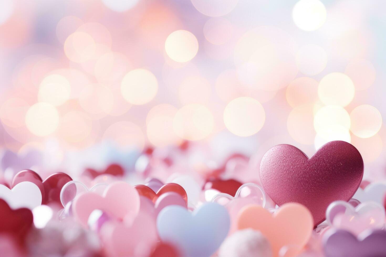 AI generated a white background with colorful heart shaped bokeh, photo