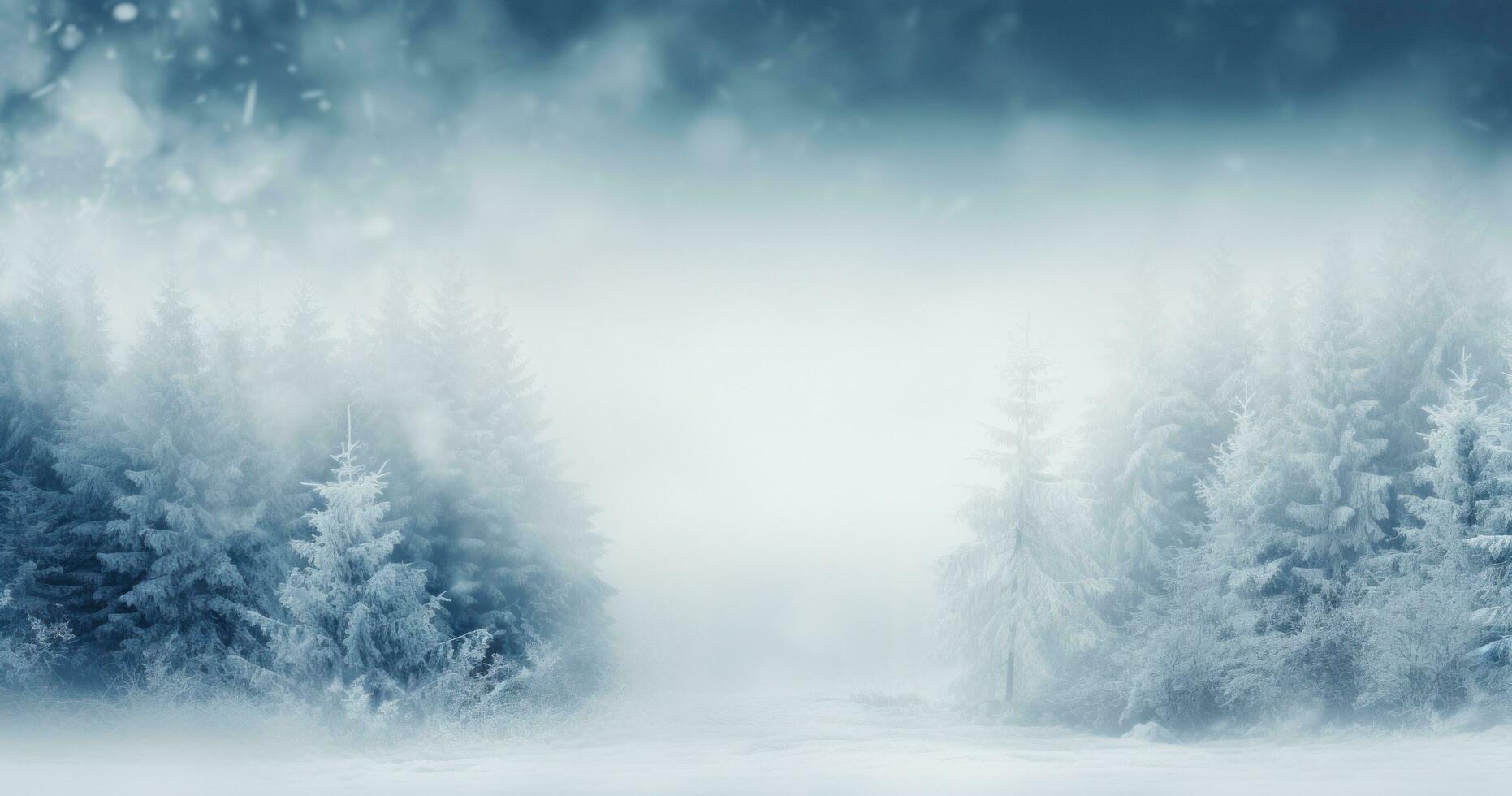 AI generated a white background with snowy trees and branches, photo