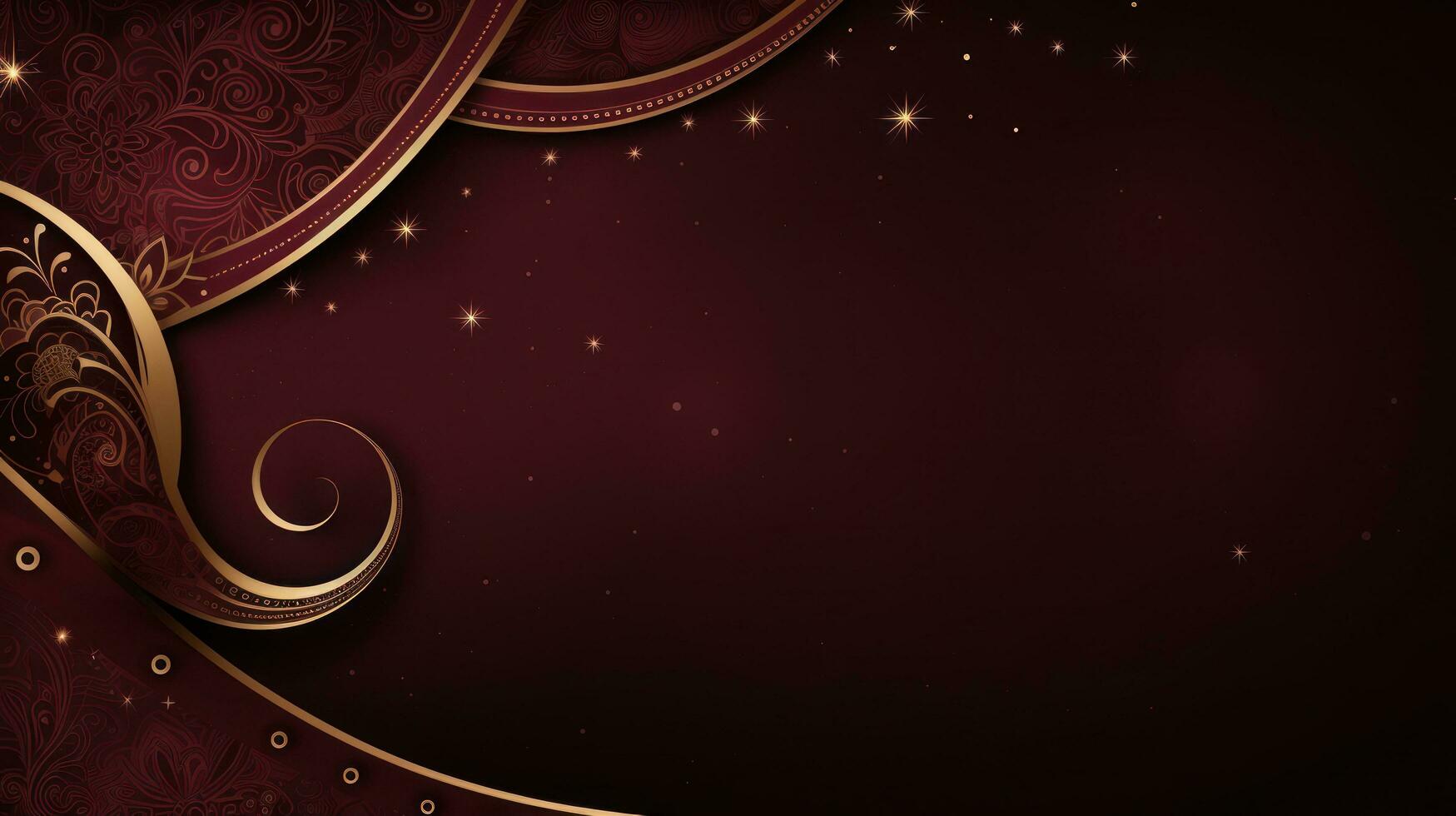 AI generated A rich burgundy and gold background with intricate geometric patterns and a striking crescent moon and stars photo