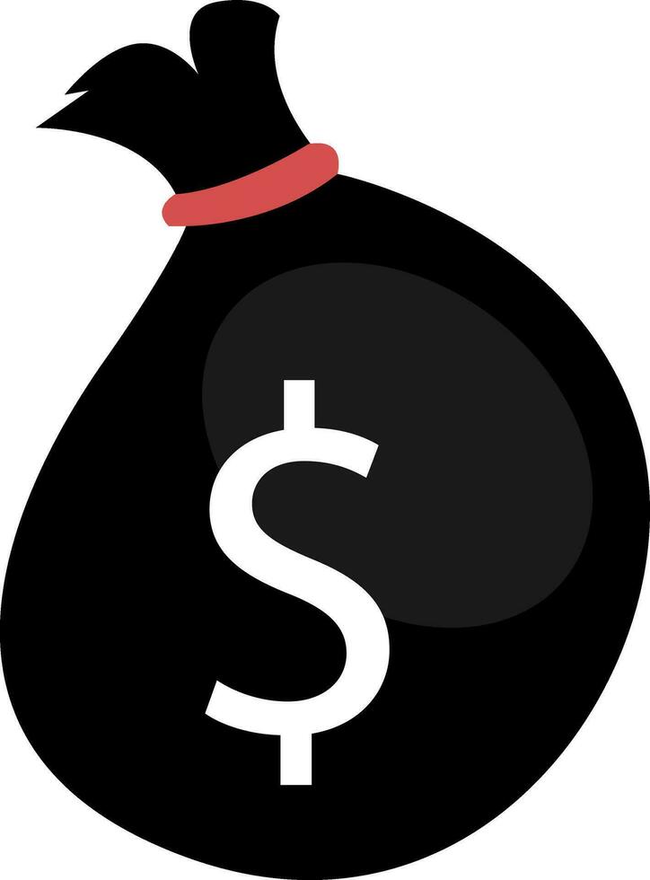 Black bag of money, illustration, vector on white background