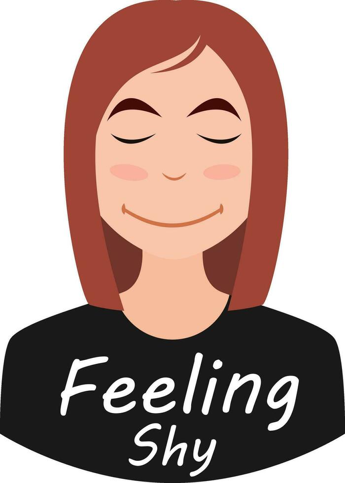 Chica tímida emoji, ilustración, vector sobre fondo blanco.