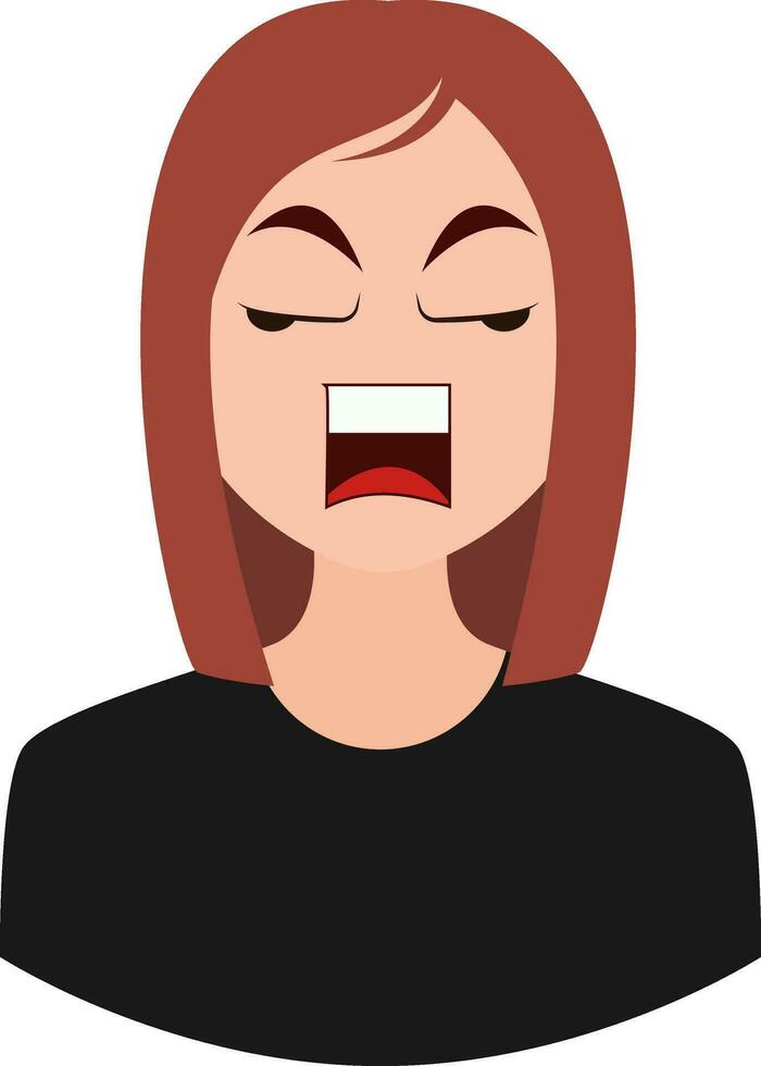 Chica enojada emoji, ilustración, vector sobre fondo blanco.