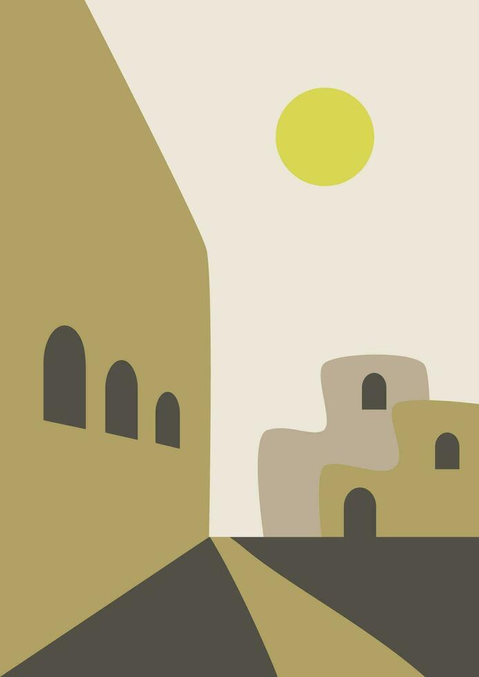 Aesthetic illustration poster of historical city scene. Middle East ruins. vector