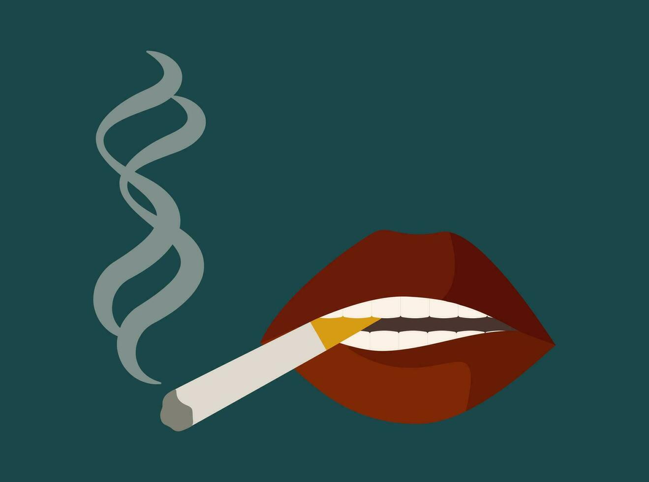 Sexy lips with cigarette illustration. Attractive female mouth. Quit smoking, bad habit. vector