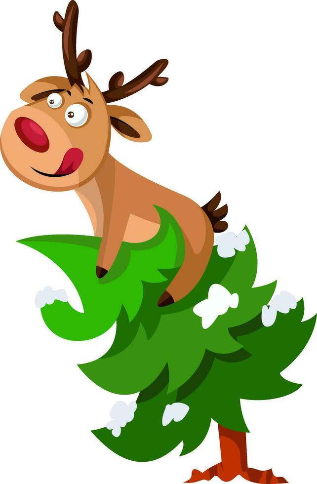 Christmas deer on top of the christmas tree vector illustration on a white background