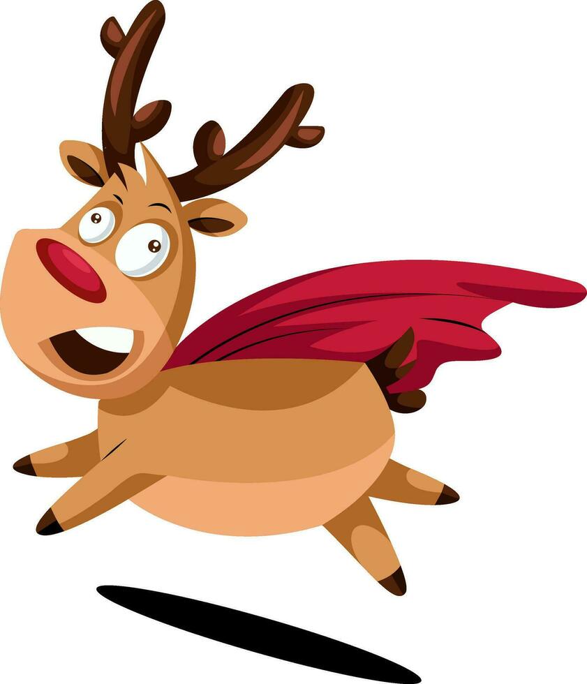 Crazy cristmas deer with red cape vector illustration on a white background