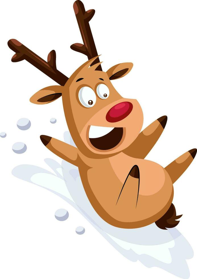 Happy christmass deer sliding on the snow vector illustration on a white background