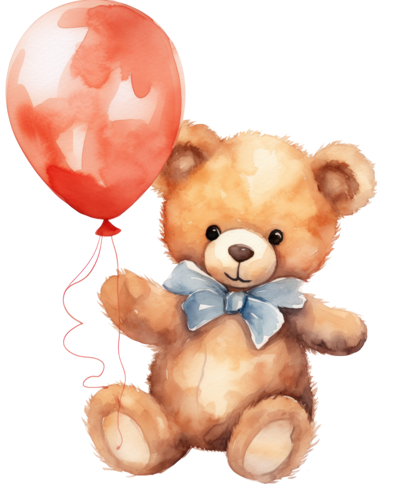 AI generated a painting of a teddy bear carrying a balloon, png