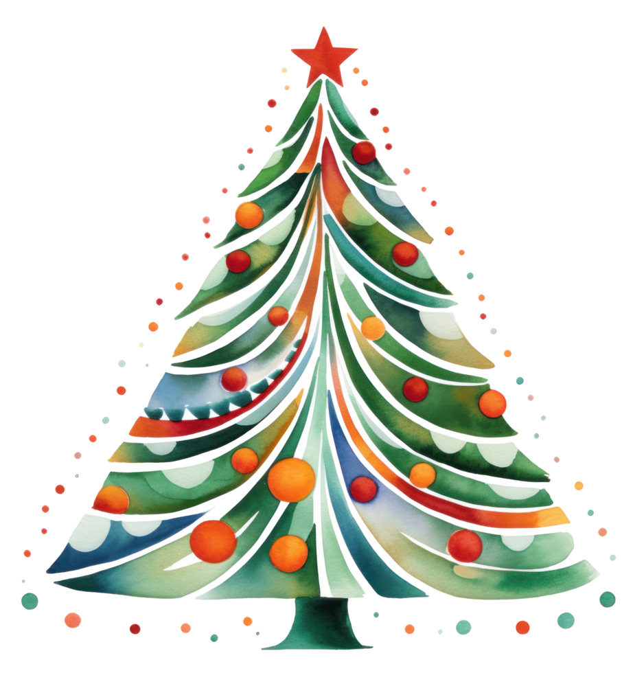 AI generated a painted christmas tree on a white background, png