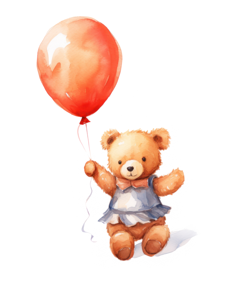 AI generated a painting of a teddy bear carrying a balloon, png