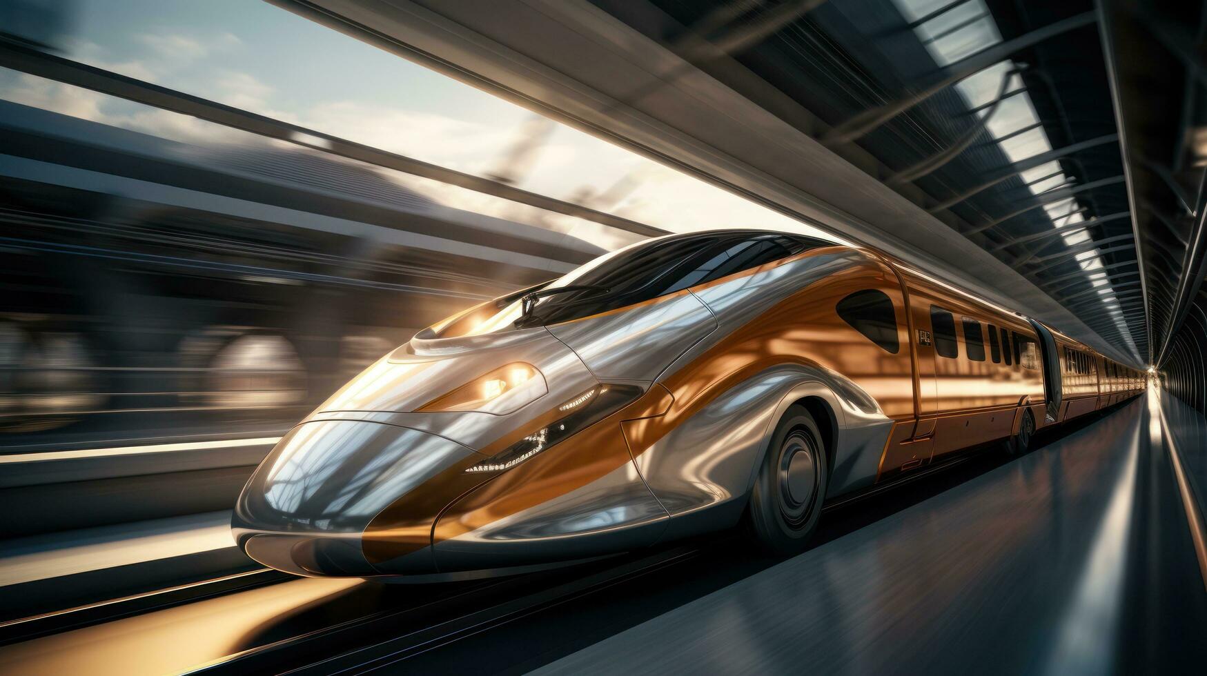 AI generated a high speed train driving in an airport, photo