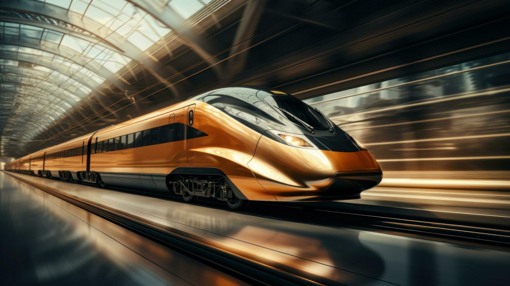 AI generated a high speed train driving in an airport, photo