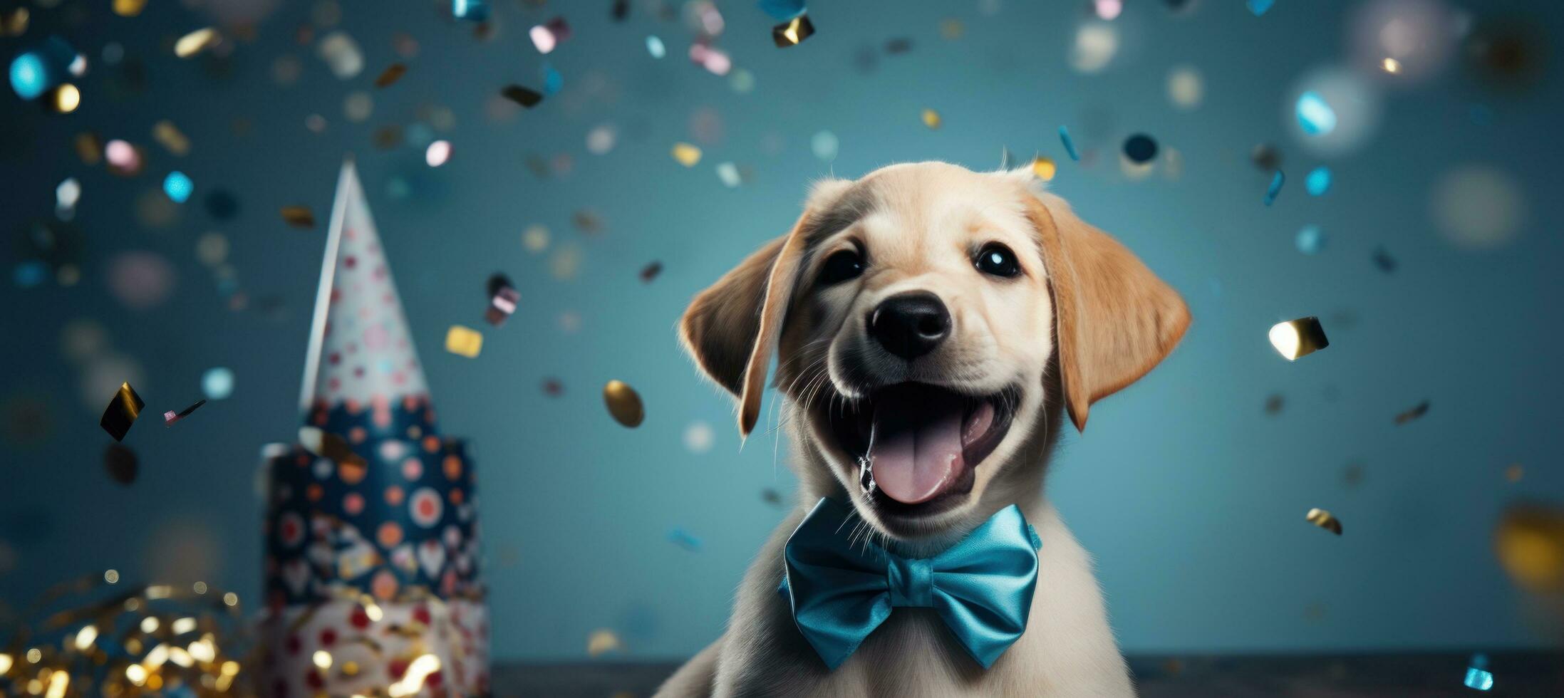 AI generated a dog in a party hat is blowing out his nose, 35381593