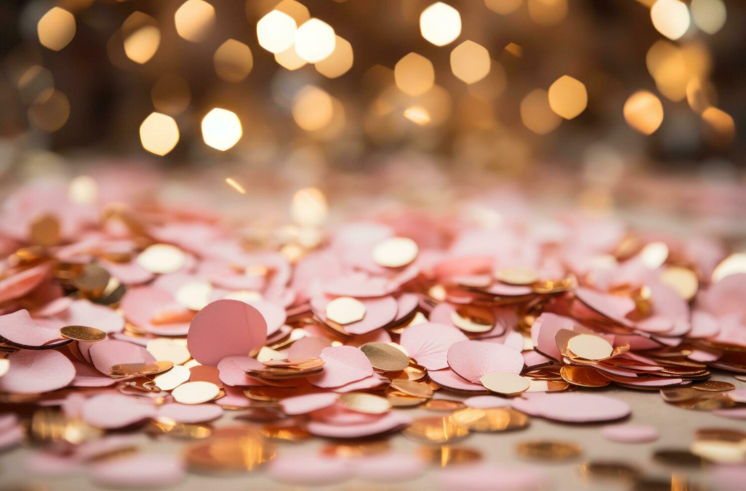 AI generated a gold confetti rose gold pink background pink confetti, instax film, photo