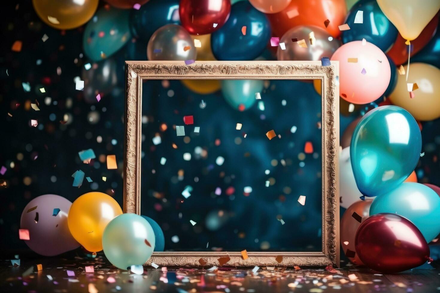 AI generated a colorful decorative frame with balloons and confetti, photo