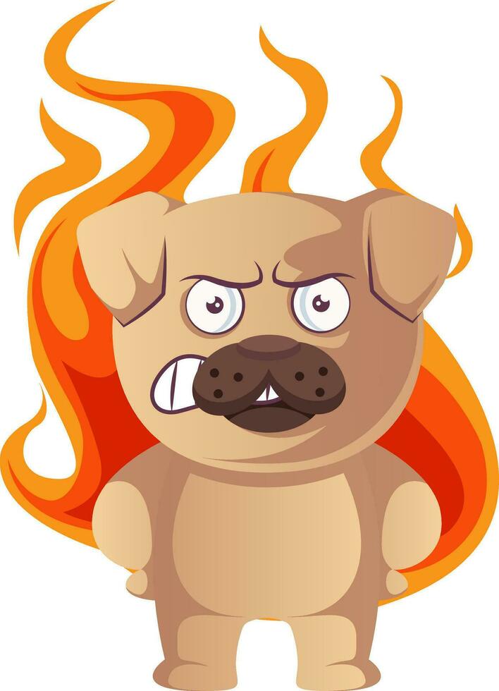 Pug on fire, illustration, vector on white background.