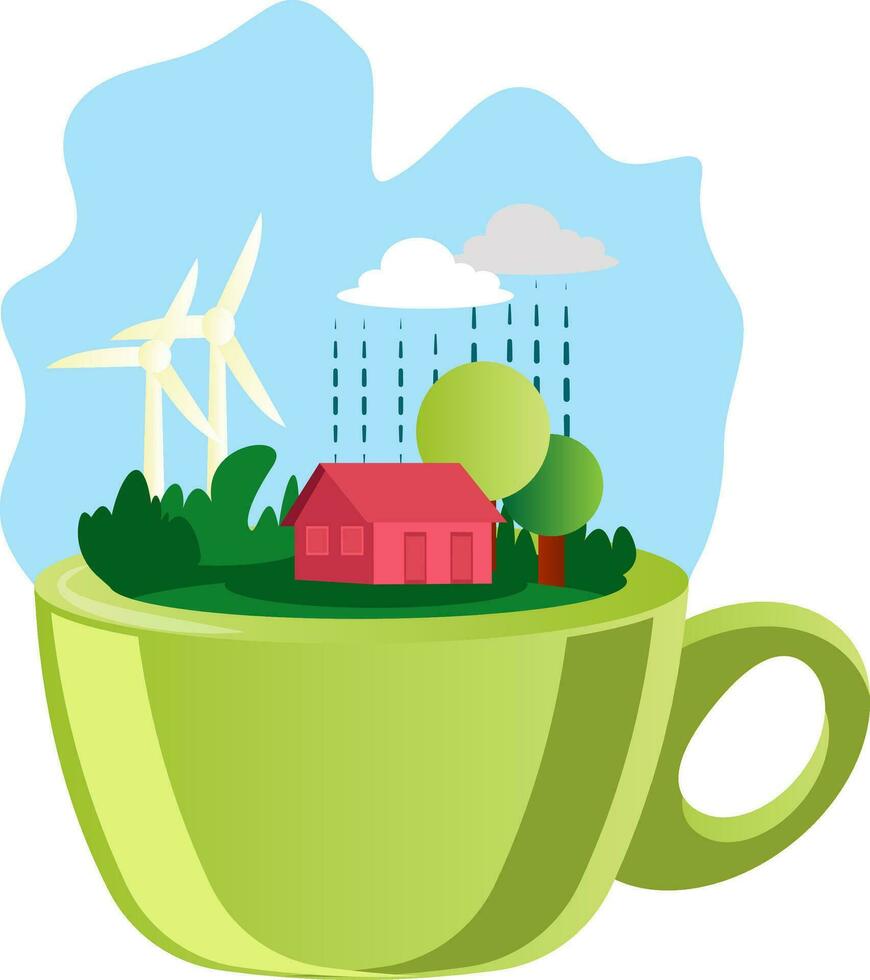 Illustration of a green cup and nature on top illustration vector on white background