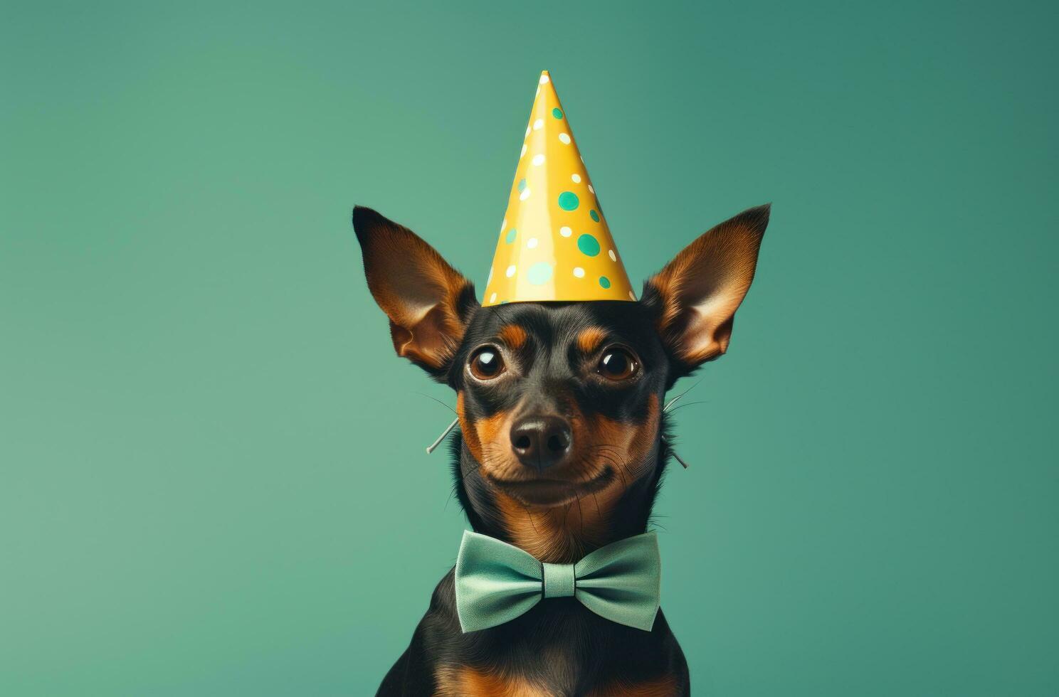 AI generated a brown dog with glasses and party hat, photo