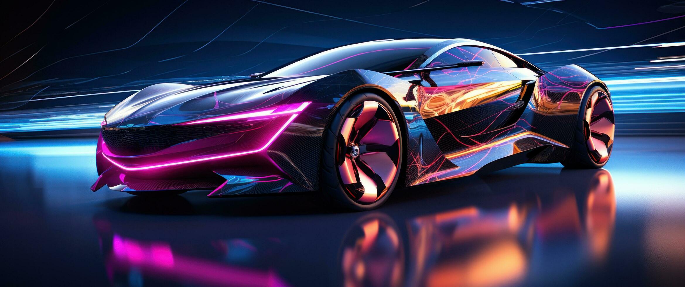 AI generated a car moves with purple lights, but doesn't have horn, photo