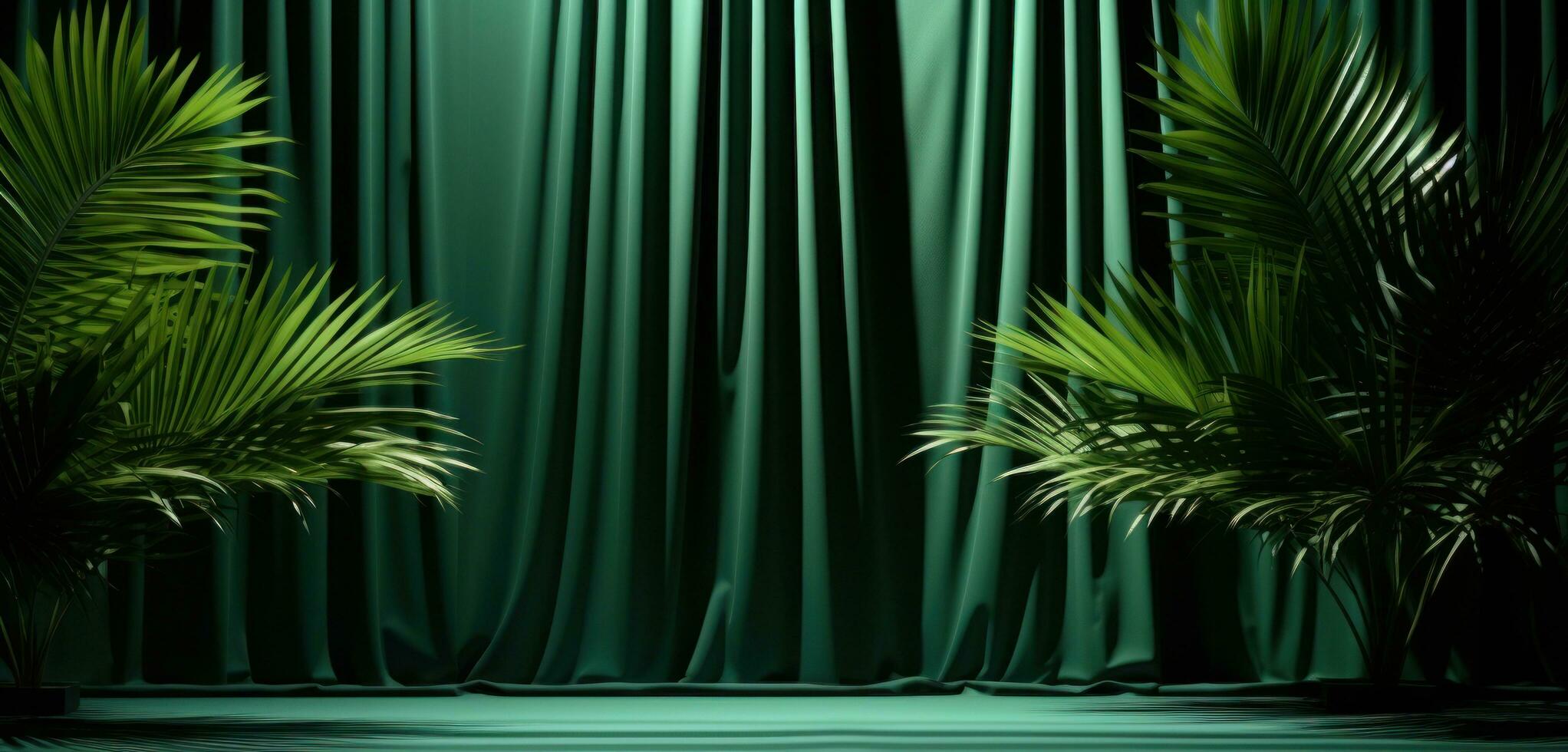 AI generated green room shadow of palm tree palm photo