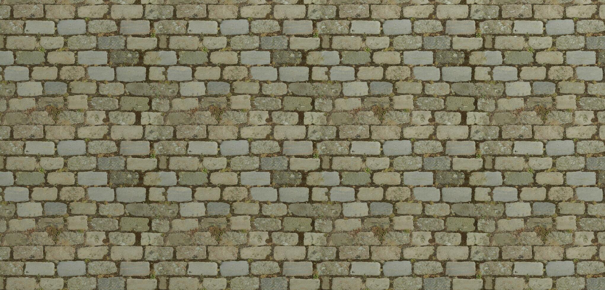 Road surface made of square stones gravel sidewalk Detail of cobblestones in old road Old granite road 3D illustration photo