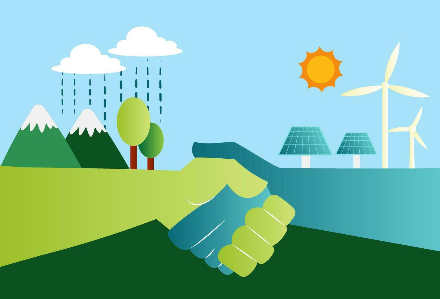 Shaking hands for eco friendly energy resources illustration vector on white background