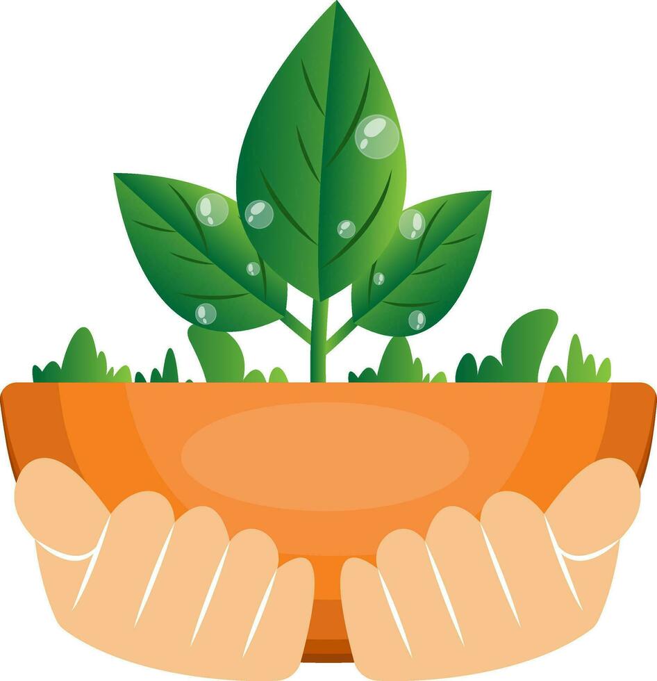 Illustration of hands holding plants illustration vector on white background
